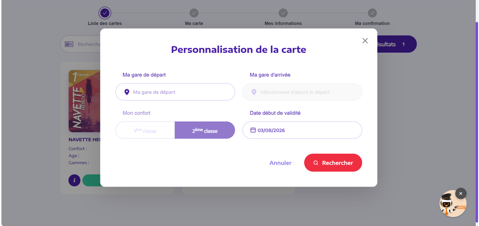 ONCF Voyages : personnalisation de la carte