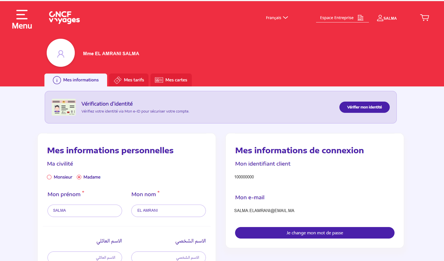 ONCF Voyages : Mon espace